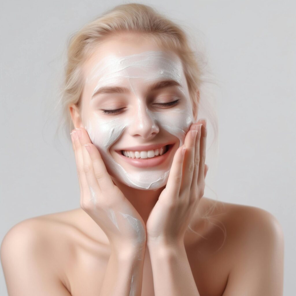 pexels photo 16574941 16574941 Smiling woman relaxing with a facial mask, promoting skincare and beauty routine.