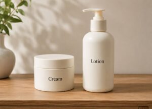 Is Hand Cream the Same as Lotion? What Dermatologist Says!!! A bottle of cream and a jar of cream placed side by side on a white background.